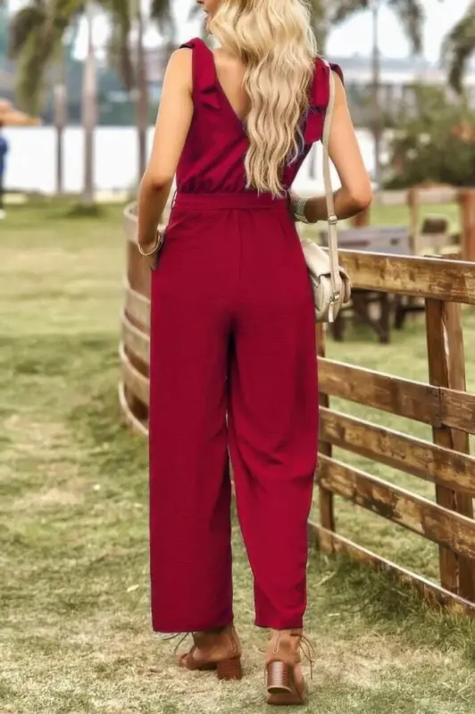 Kadın Omuzlardan Bağlamalı V Yakalı Beli Kuşaklı Aerobin Tulum - 3