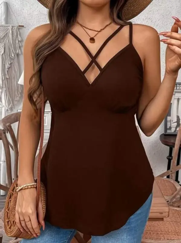 Kadın önden çapraz Askılı Uzun Vıskon Bluz - 1