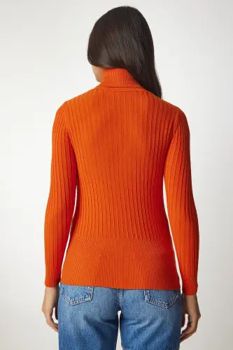 Kadın Oranj Balıkçı Yaka Fitilli Basic Kazak BV00095 - Oranj - 5