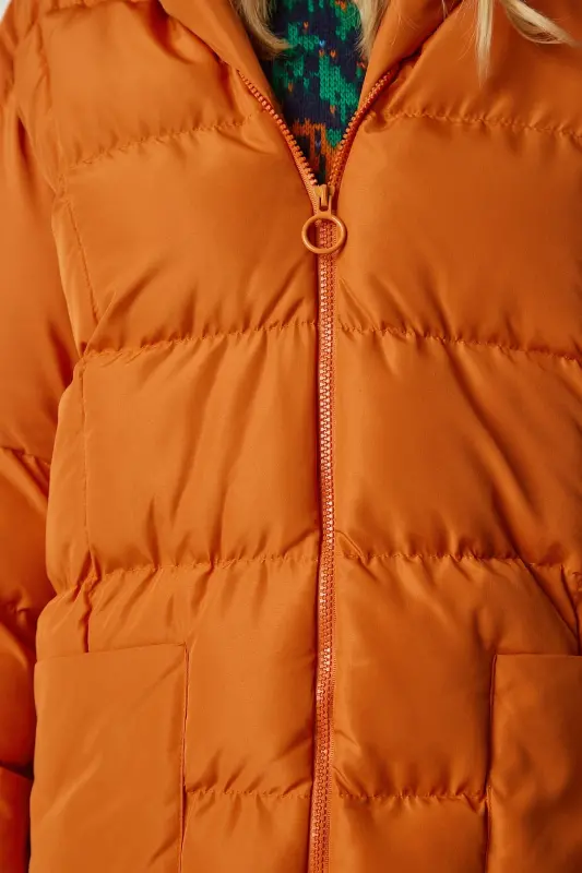 Kadın Oranj Kapüşonlu Oversize Şişme Kaban NT00429 - Oranj - 7