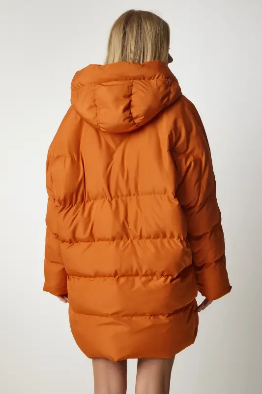 Kadın Oranj Kapüşonlu Oversize Şişme Kaban NT00429 - Oranj - 8