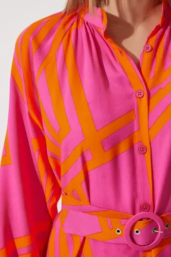 Kadın Oranj Kemerli Oversize Yazlık Viskon Elbise ZH00034 - Oranj - 5