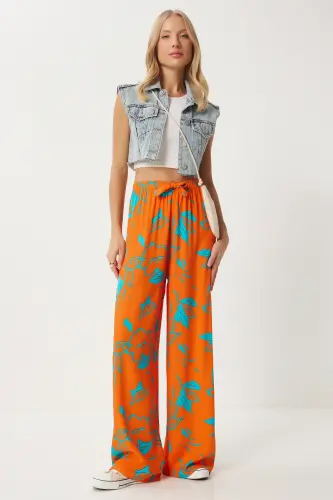 Kadın Oranj Mavi Desenli Dökümlü Viskon Palazzo Pantolon EN00606-Oranj Mavi - HAPPINESS İSTANBUL (1)