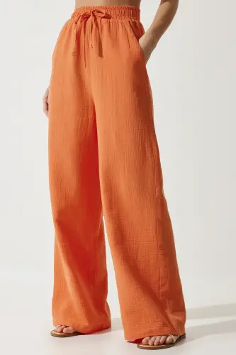 Kadın Oranj Müslin Palazzo Pantolon MX00160 - Oranj - 4