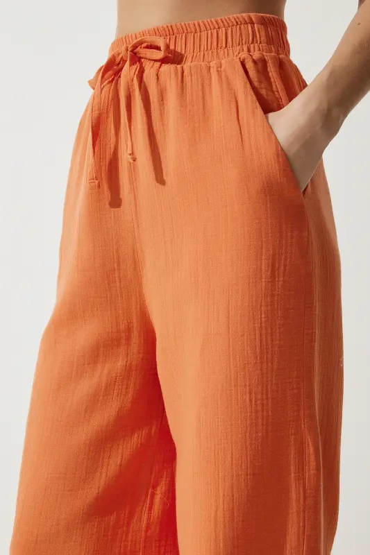 Kadın Oranj Müslin Palazzo Pantolon MX00160 - Oranj - 5