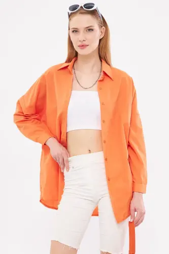Kadın Oranj Oversize Uzun Basic Gömlek ARM-22Y001118-Oranj - 4