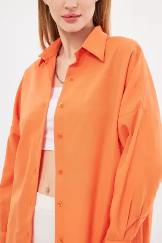 Kadın Oranj Oversize Uzun Basic Gömlek ARM-22Y001118-Oranj - 2