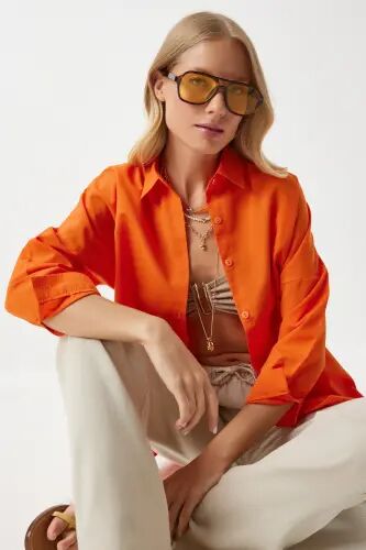 Kadın Oranj Oversize Uzun Basic Gömlek DD00842 - Oranj - HAPPINESS İSTANBUL (1)