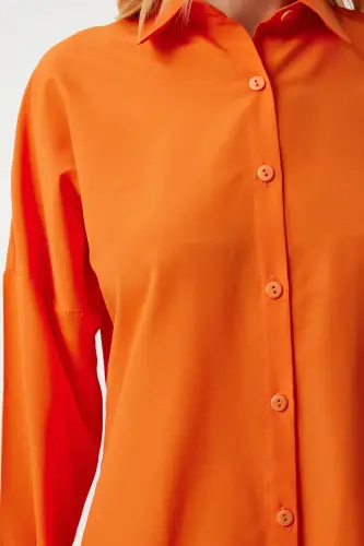 Kadın Oranj Oversize Uzun Basic Gömlek DD00842 - Oranj - 4