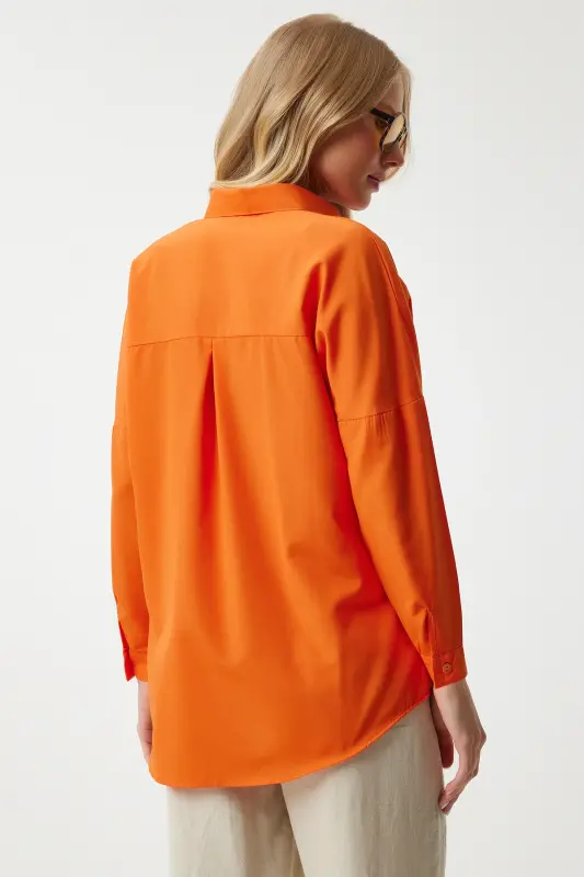 Kadın Oranj Oversize Uzun Basic Gömlek DD00842 - Oranj - 5