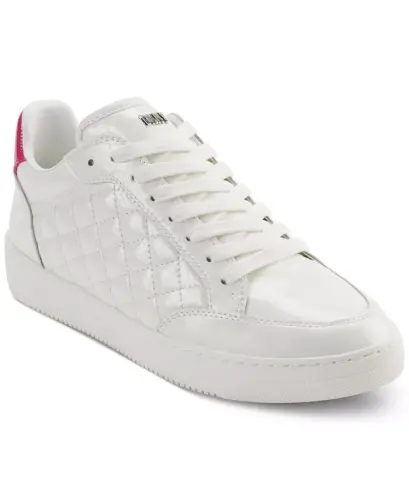 Women's Oriel Quilted Lace-Up Low-Top Sneakers - White/ Beetroot - 1