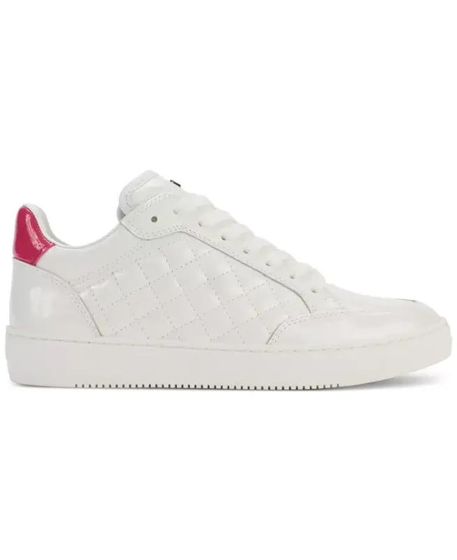Women's Oriel Quilted Lace-Up Low-Top Sneakers - White/ Beetroot - 2