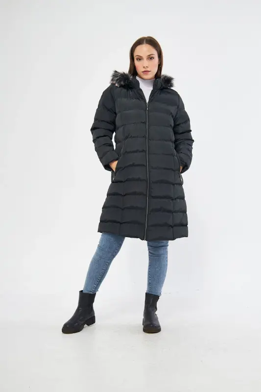 Kadın Orman Yeşili Şişme Uzun Mont Kaban Parka-Orman Yeşili - 1