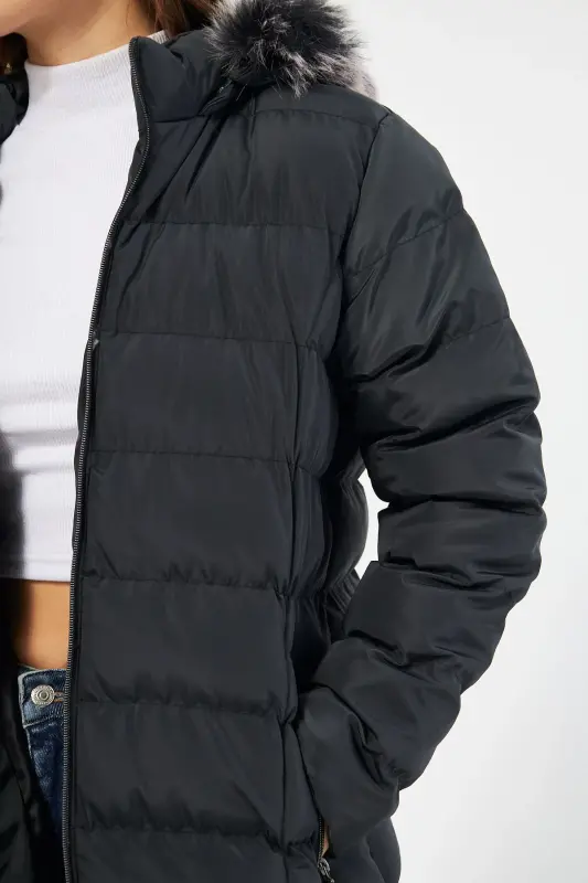 Kadın Orman Yeşili Şişme Uzun Mont Kaban Parka-Orman Yeşili - 3