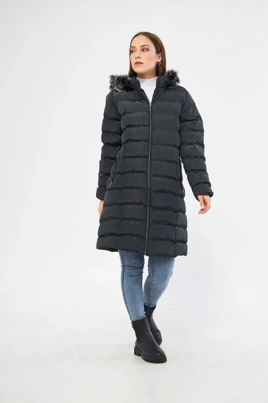 Kadın Orman Yeşili Şişme Uzun Mont Kaban Parka-Orman Yeşili - 6