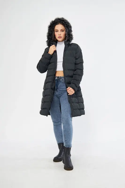 Kadın Orman Yeşili Şişme Uzun Mont Kaban Parka-Orman Yeşili - 4