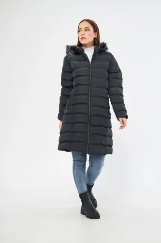 Kadın Orman Yeşili Şişme Uzun Mont Kaban Parka-Orman Yeşili - 6