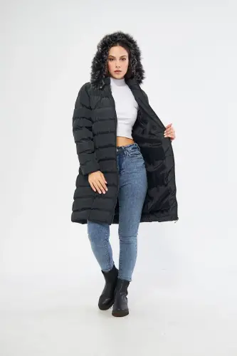 Kadın Orman Yeşili Şişme Uzun Mont Kaban Parka-Orman Yeşili - S&V TEKSTİL (1)