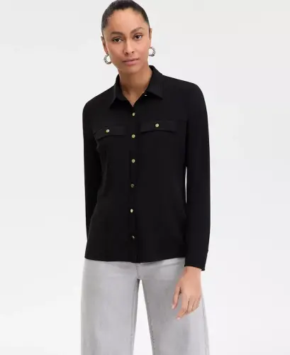 Women's Knit Utility Shirt, Exclusively at Modazone - Deep Black 