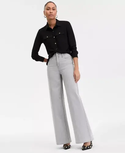 Women's Knit Utility Shirt, Exclusively at Modazone - Deep Black - 2
