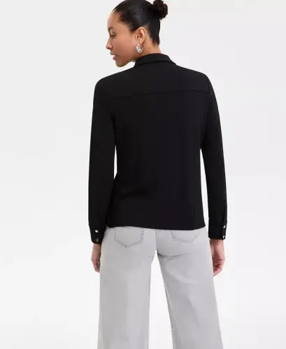 Women's Knit Utility Shirt, Exclusively at Modazone - Deep Black - 4