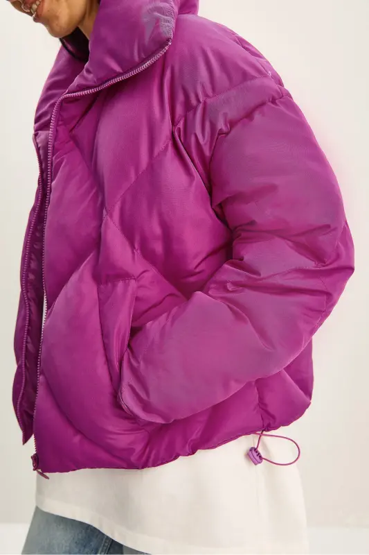 Kadın Oversize Şişme Mont 10191065-Fuşya - 3