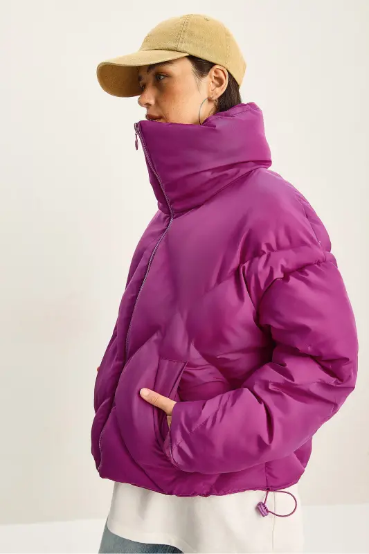 Kadın Oversize Şişme Mont 10191065-Fuşya - 5