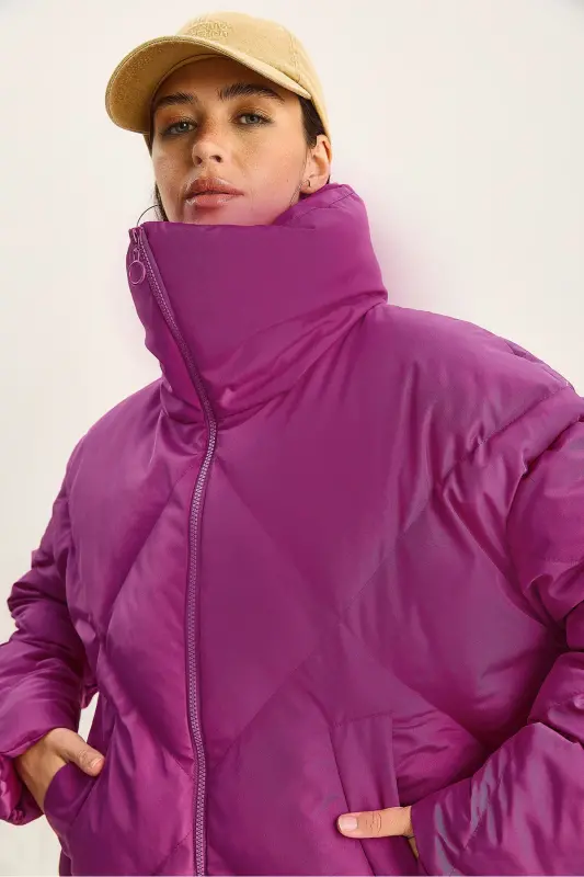 Kadın Oversize Şişme Mont 10191065-Fuşya - 7