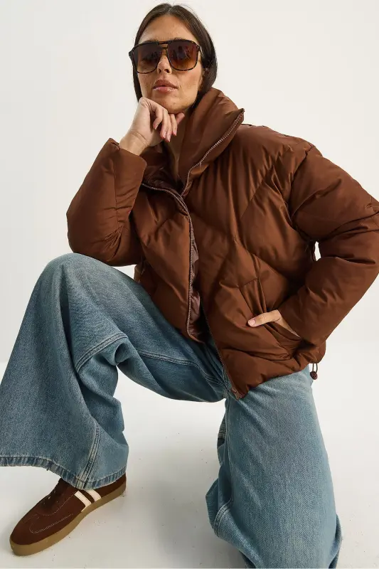 Kadın Oversize Şişme Mont-Acı Kahve - 2