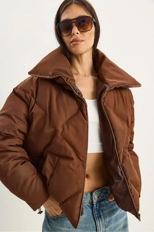 Kadın Oversize Şişme Mont-Acı Kahve - 5