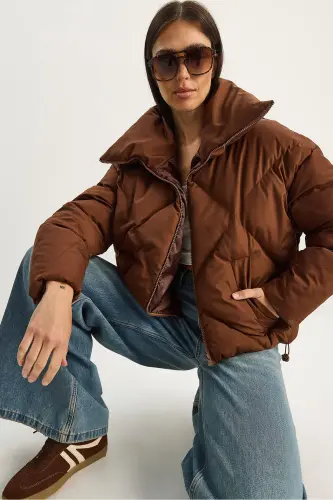 Kadın Oversize Şişme Mont-Acı Kahve 