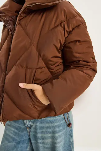 Kadın Oversize Şişme Mont-Acı Kahve - 7