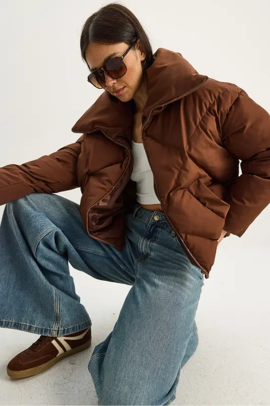 Kadın Oversize Şişme Mont-Acı Kahve - 3