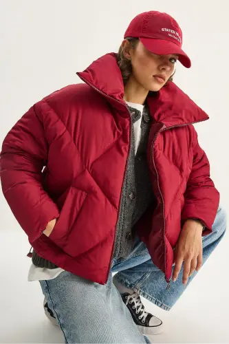 Kadın Oversize Şişme Mont-Bordo - BIANCO LUCCI (1)