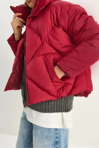 Kadın Oversize Şişme Mont-Bordo - 5