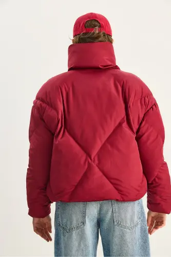 Kadın Oversize Şişme Mont-Bordo - 8