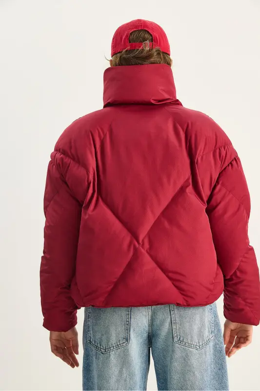 Kadın Oversize Şişme Mont-Bordo - 8