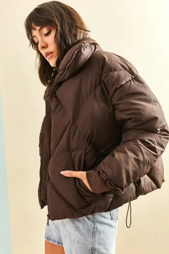 Kadın Oversize Şişme Mont-Kahverengi - 4