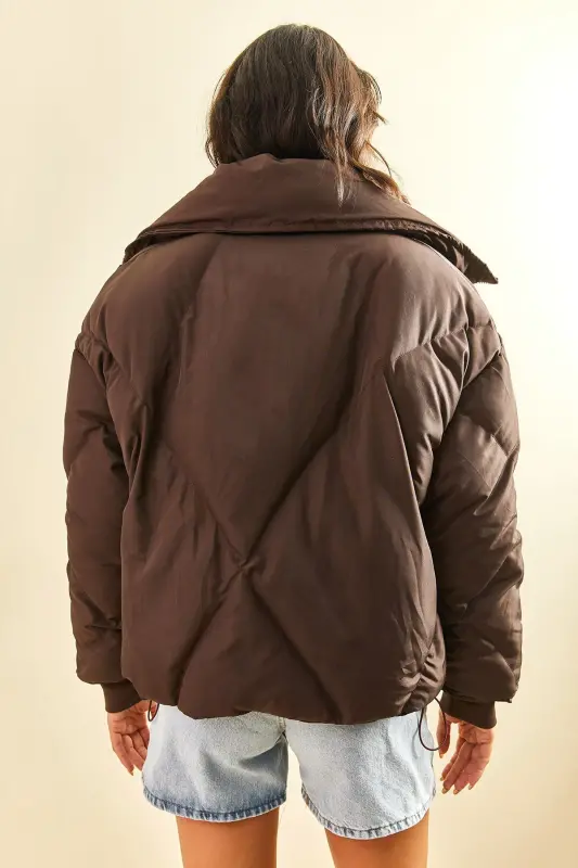 Kadın Oversize Şişme Mont-Kahverengi - 3