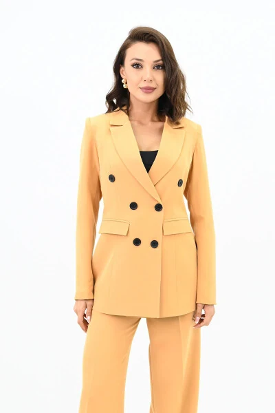 Kadın Palazzo Pantolonlu Ceket Takım 0111-23-Hardal - KOZA BUTIK (1)