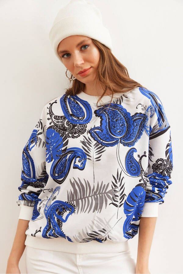 Kadın Palmiye Saks Mavi Basic Yumuşak Dokulu Salaş Sweatshirt SWT-19000457 - Palmiye Saks Mavi - 1