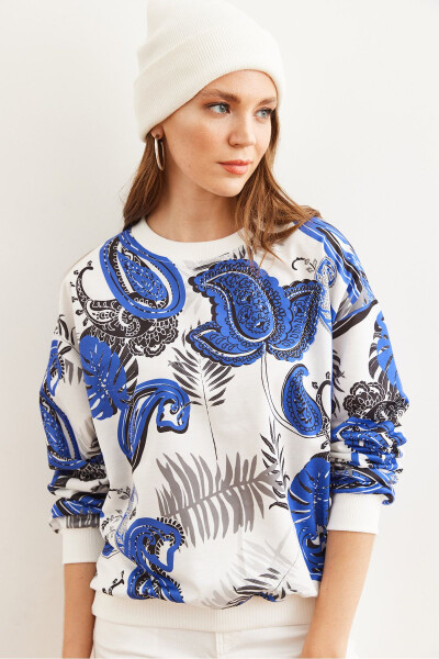 Kadın Palmiye Saks Mavi Basic Yumuşak Dokulu Salaş Sweatshirt SWT-19000457 - Palmiye Saks Mavi - 2