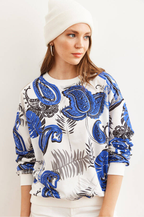 Kadın Palmiye Saks Mavi Basic Yumuşak Dokulu Salaş Sweatshirt SWT-19000457 - Palmiye Saks Mavi - 2