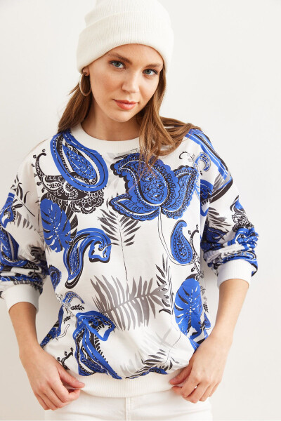 Kadın Palmiye Saks Mavi Basic Yumuşak Dokulu Salaş Sweatshirt SWT-19000457 - Palmiye Saks Mavi - 3