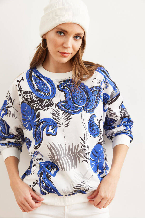 Kadın Palmiye Saks Mavi Basic Yumuşak Dokulu Salaş Sweatshirt SWT-19000457 - Palmiye Saks Mavi - 3