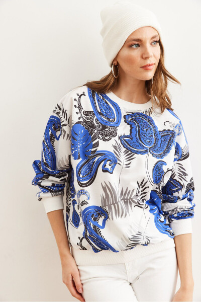 Kadın Palmiye Saks Mavi Basic Yumuşak Dokulu Salaş Sweatshirt SWT-19000457 - Palmiye Saks Mavi - 4