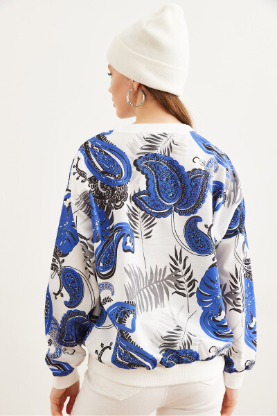 Kadın Palmiye Saks Mavi Basic Yumuşak Dokulu Salaş Sweatshirt SWT-19000457 - Palmiye Saks Mavi - 5