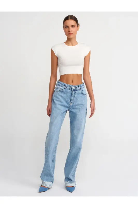 Kadın Pamuk ve Modal Karışımlı Crop Top T-shirt - 30528 - K - 3
