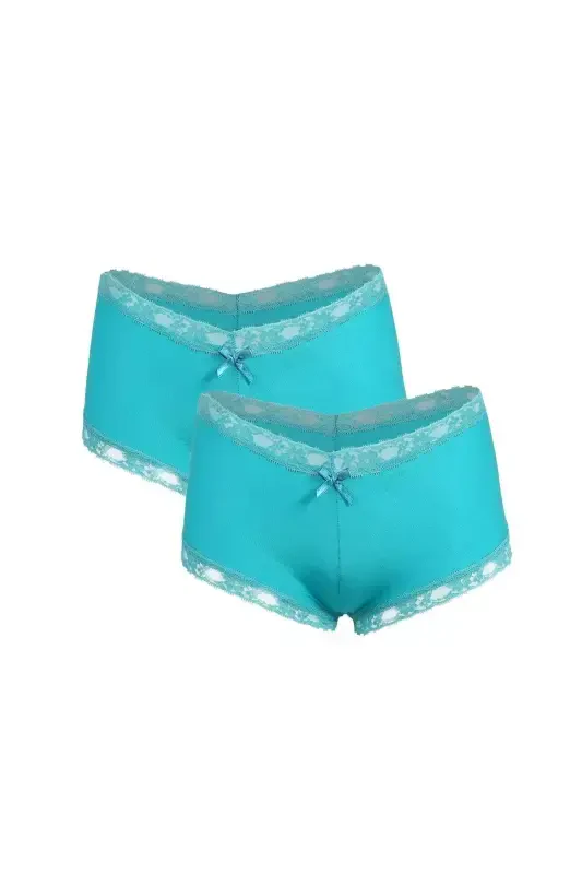 Kadın Pamuklu 2li Boxer Turkuaz 40265 - 1