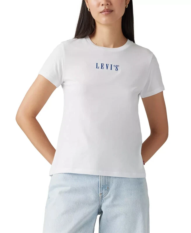 Women's Perfect Graphic Logo Cotton T-shirt-Serif Emb Bright White - LEVI'S